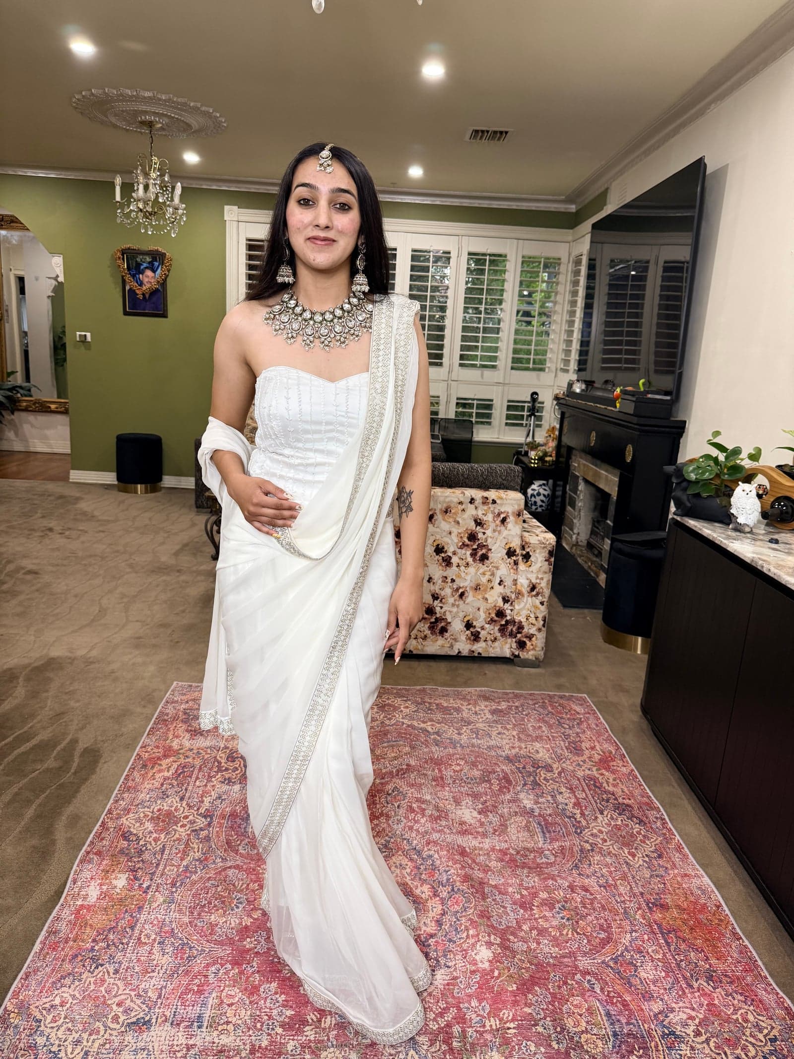 Mukaish reference — ivory ready-to-wear saree with embellished blouse