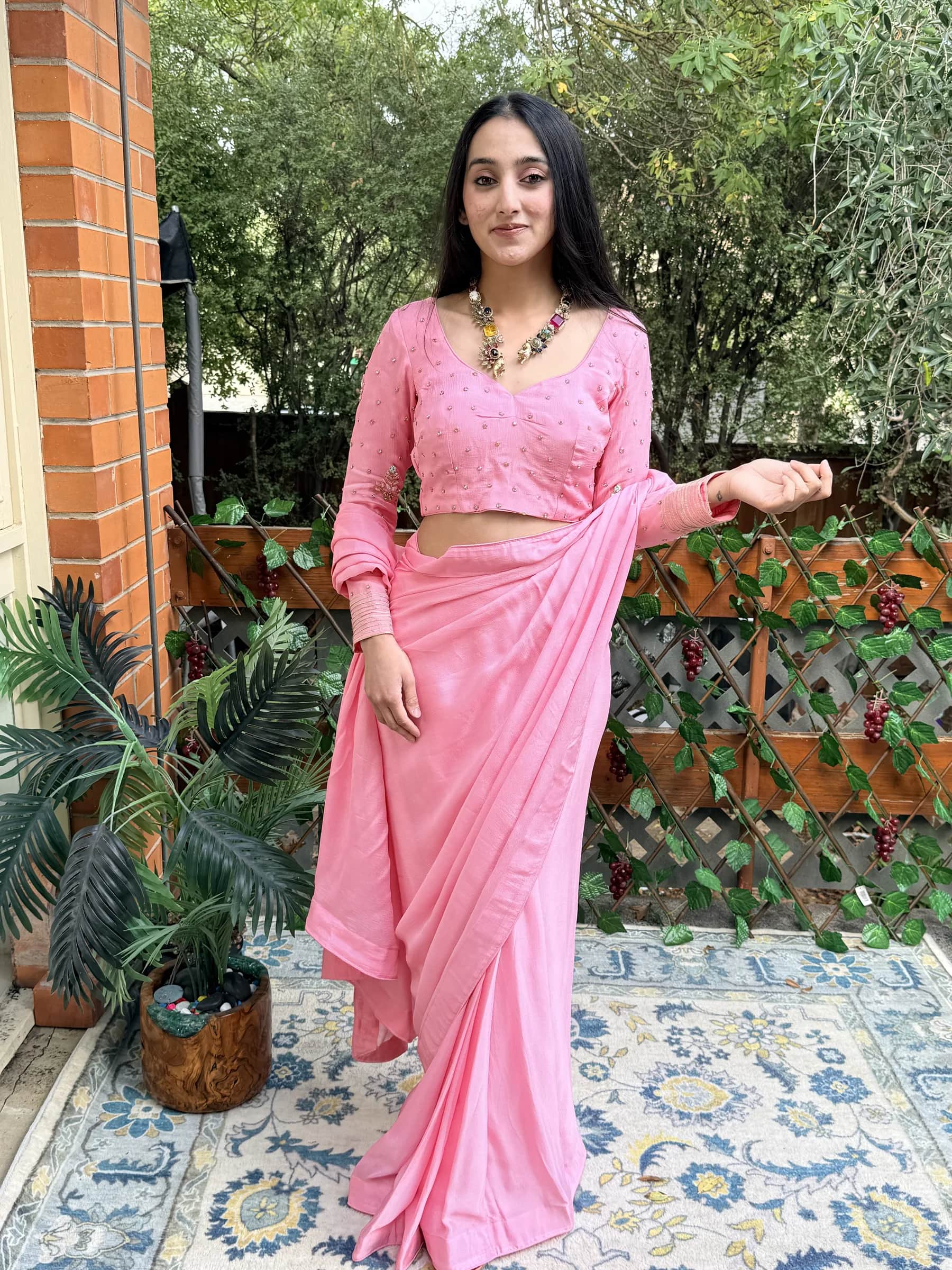 Blush Pre-Draped Saree Australia · Embellished Blouse — view 1
