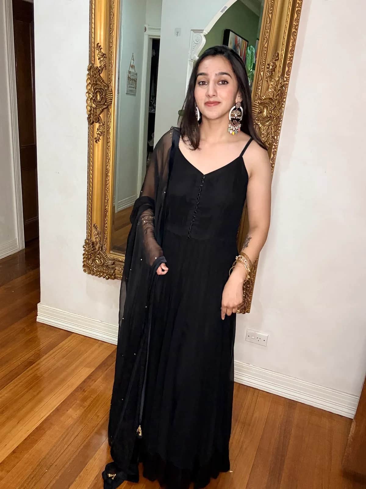 Elegant Black Anarkali Dress With Sheer Dupatta — image 1