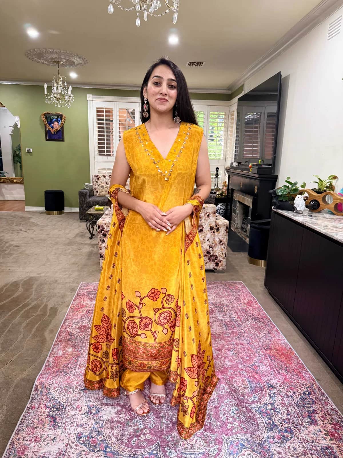 Mustard Yellow Floral Anarkali Suit Set — image 1