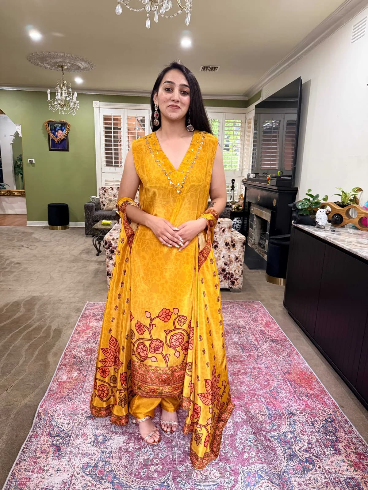 Mustard Yellow Floral Anarkali Suit Set — image 1