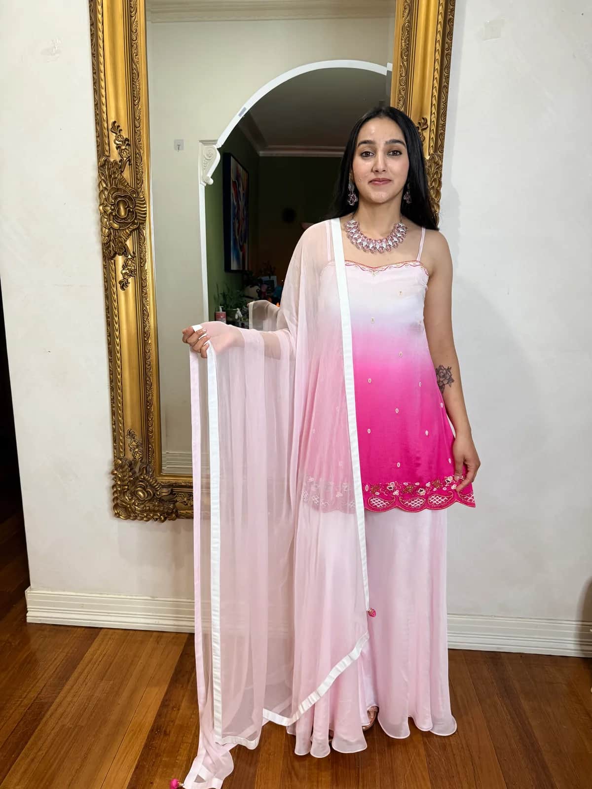 Pink Ombre Dyed Sharara Set — image 1
