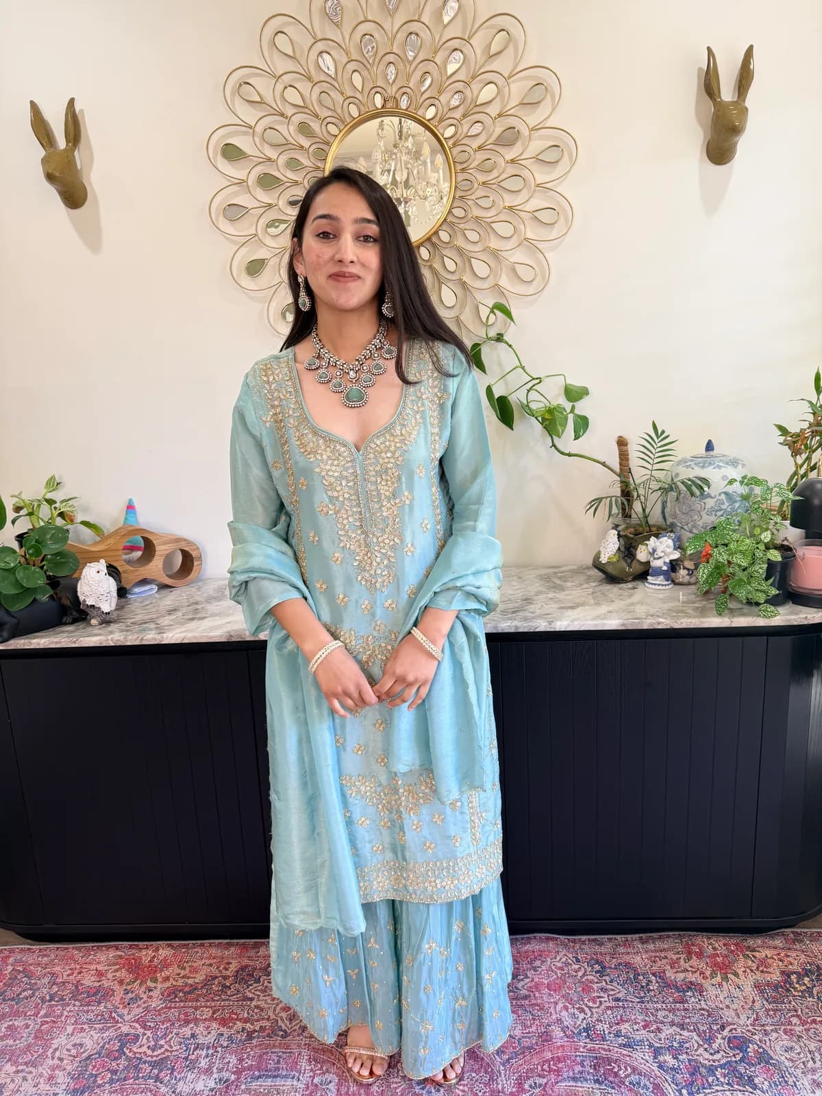Powder Blue Embroidered Gharara Set With Dupatta — image 1